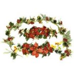 6' New X'Mas Garland with Rose<br>28" Large Velvet Poinsettia Hydrangea Swag