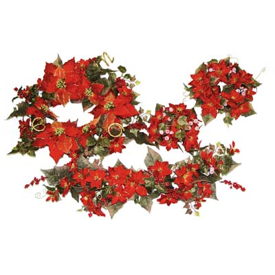 12" Dry Straws Poinsettia Wreath<br>3" & 6" Candle Ring, 30" Swag